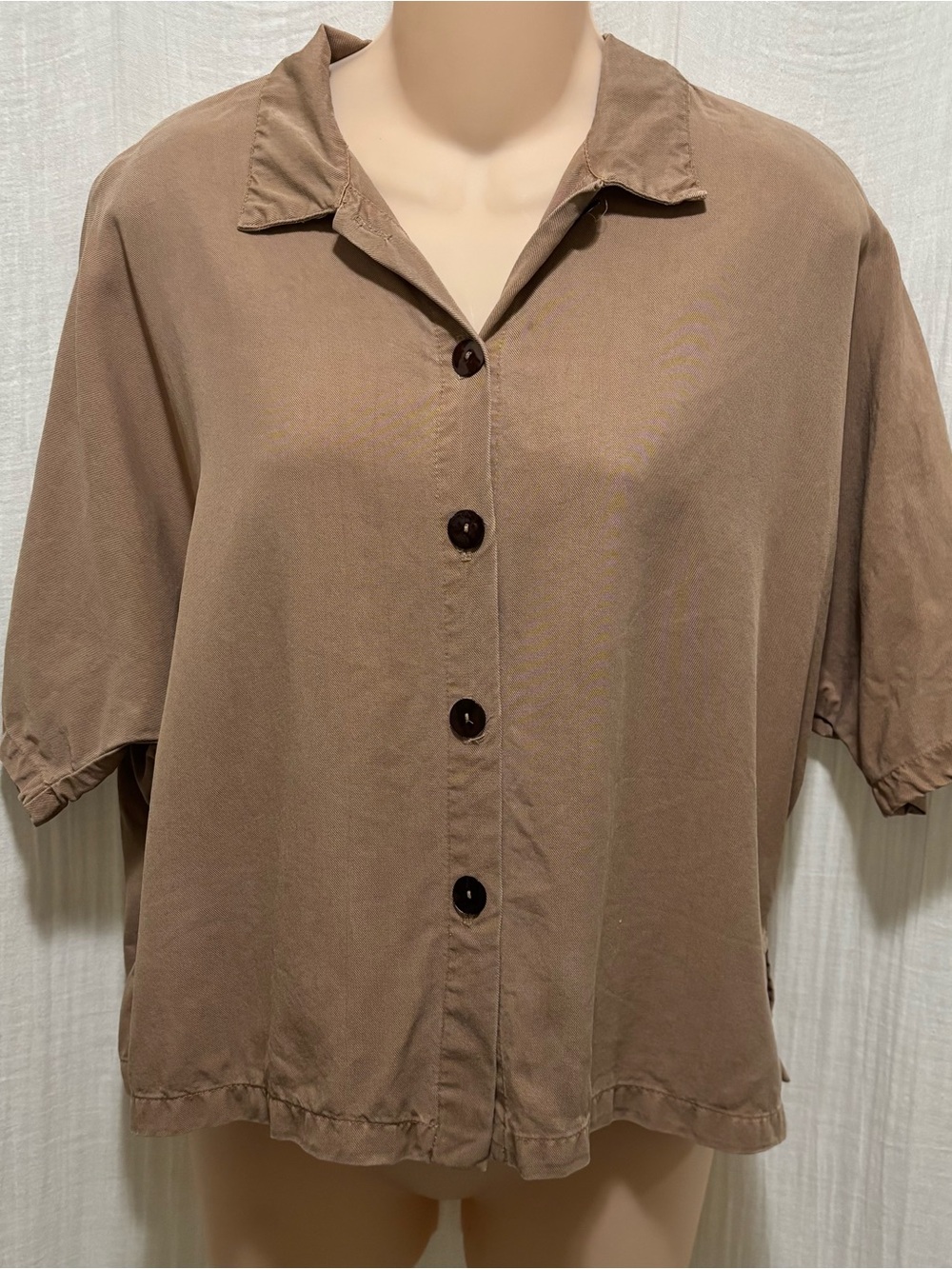 Gerties Women's Solid Brown Lyocell Woven Collared Button-Up Shirt XS